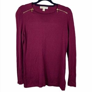 Michael Kors Maroon Long Sleeve Top w Open Back